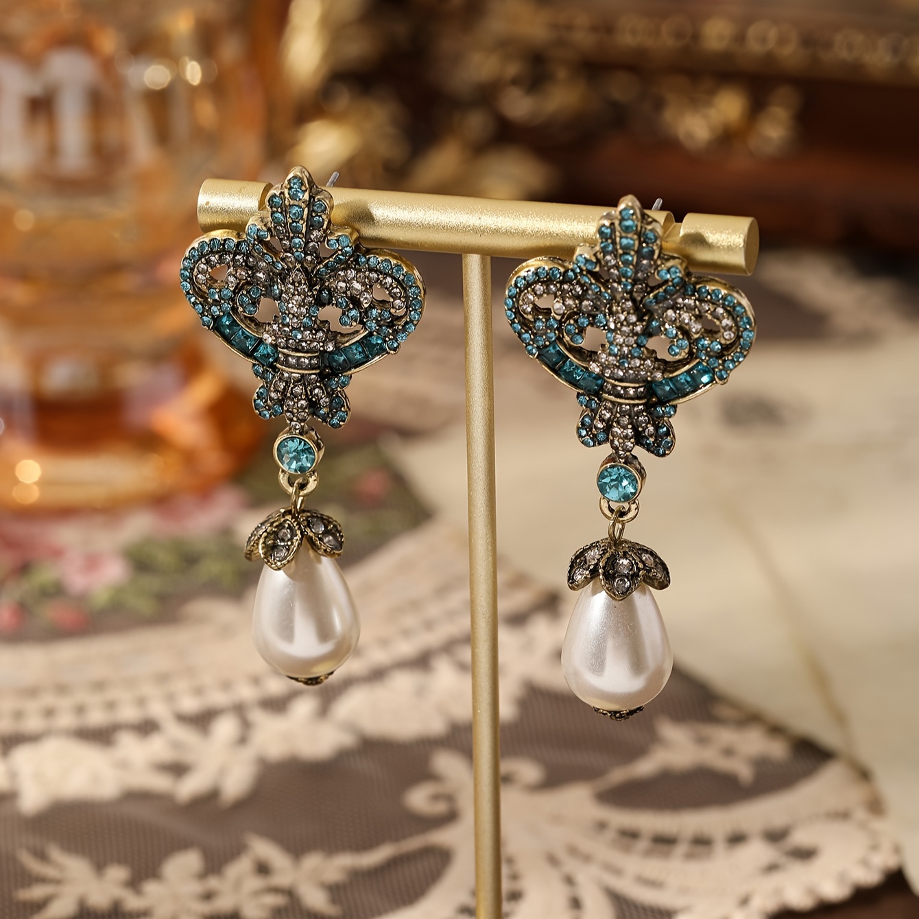 Vintage Rhinestone & Faux Drop Earrings for Women Gemstone